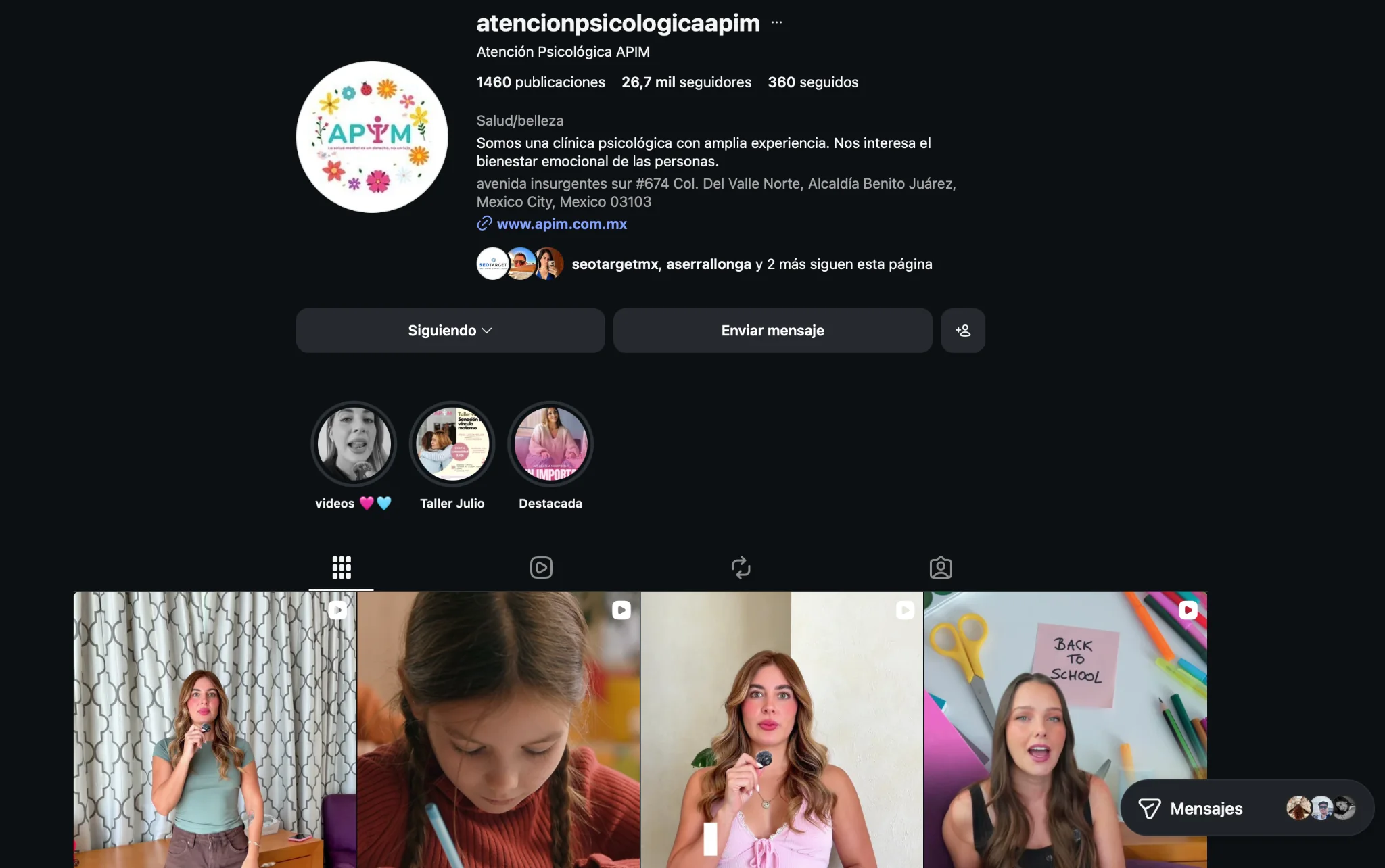 Captura del perfil de Instagram de APIM